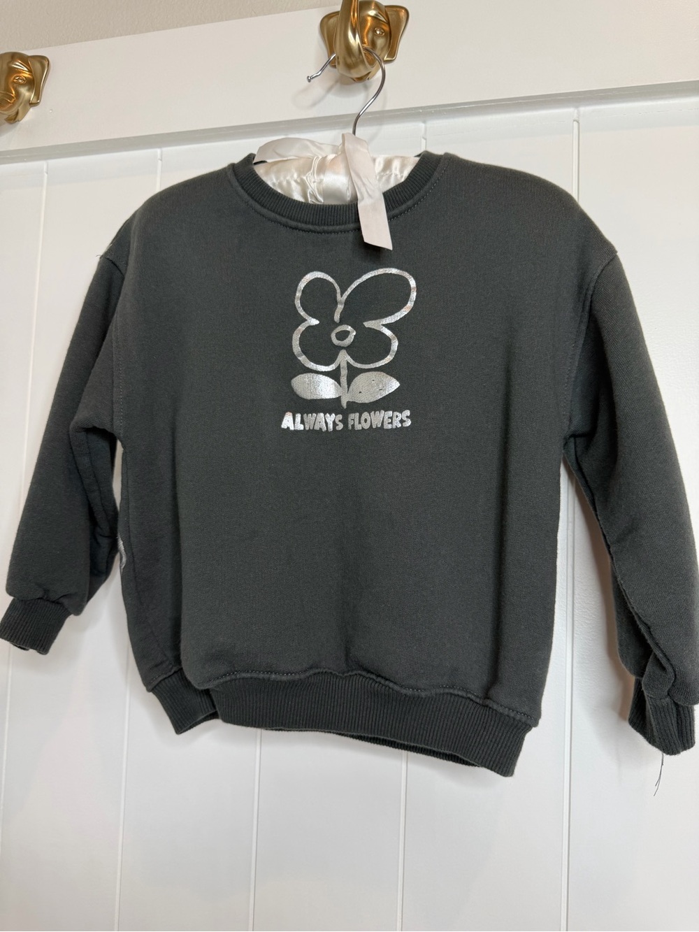 Zara Dark Gray Sweatshirt with Silver Flower Graphic